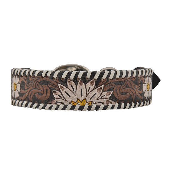 Oxy Daisy Hand-Tooled Leather Dog Collar