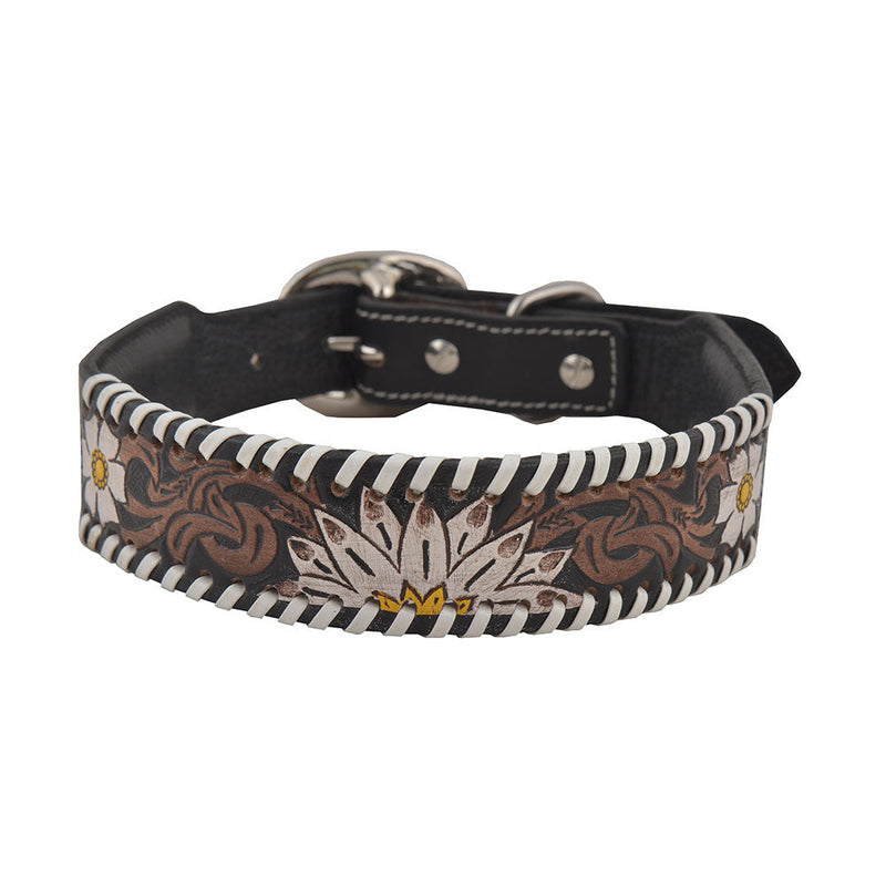 Oxy Daisy Hand-Tooled Leather Dog Collar